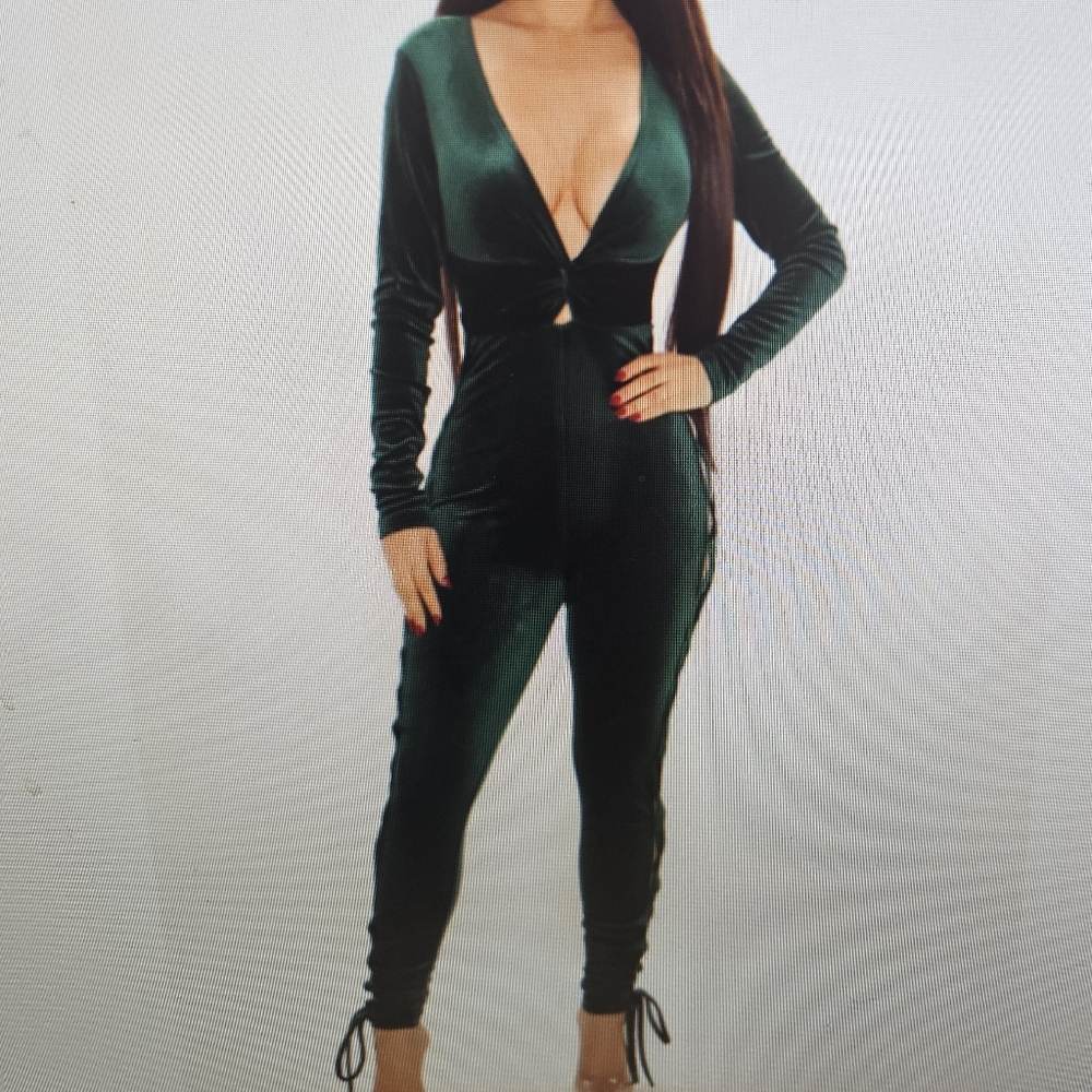 Fashion Nova Deep Green Velvet Jumpsuit